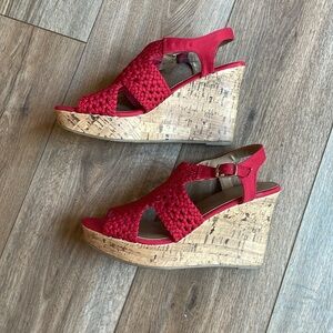SO Taffy Wedge Sandals Red Cork Wedge Heel Size 8 1/2 M
